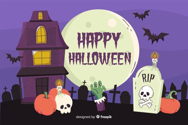 House and cemetery halloween background