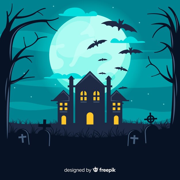 House in cemetery halloween background