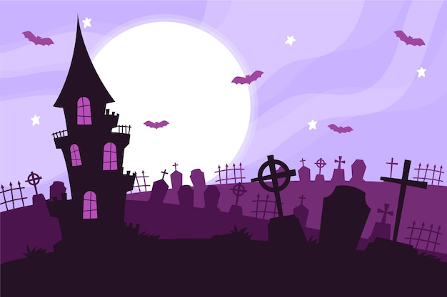 Vettore gratuito casa dei cimitero halloween sfondo