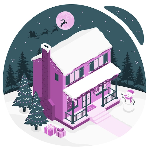 Бесплатное векторное изображение Дом рождественские украшения концепции иллюстрации