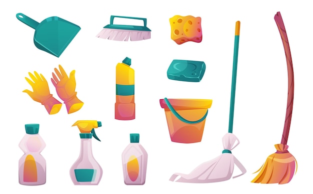 Free vector house cleaning equipment brooms brushes