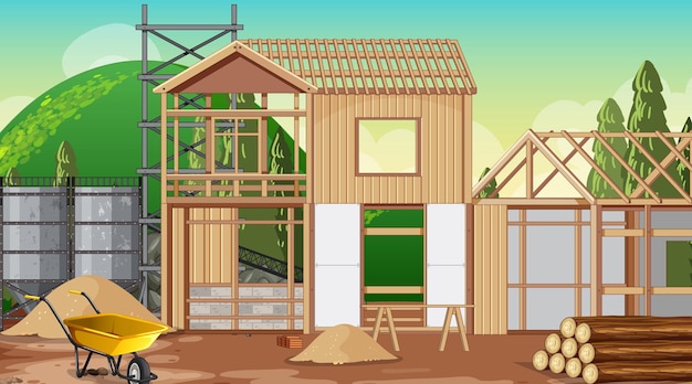 Free vector house construction site scene