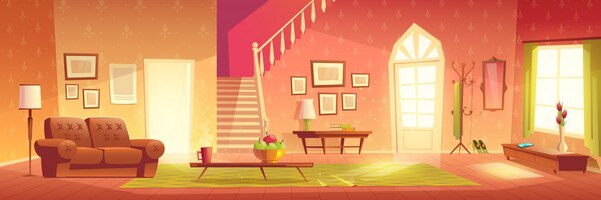 Free vector house cozy living room interior cartoon