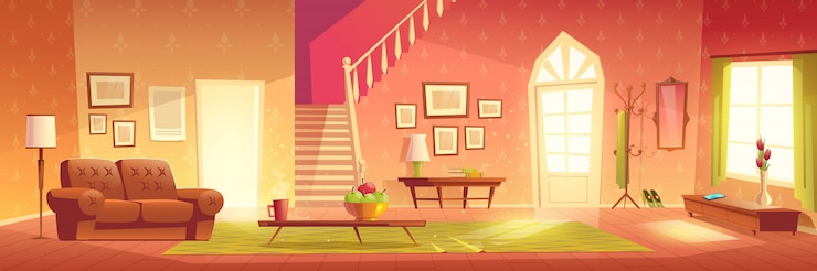 Free Vector house cozy living room interior cartoon 