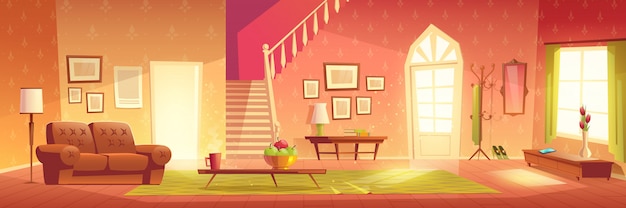 House cozy living room interior cartoon 