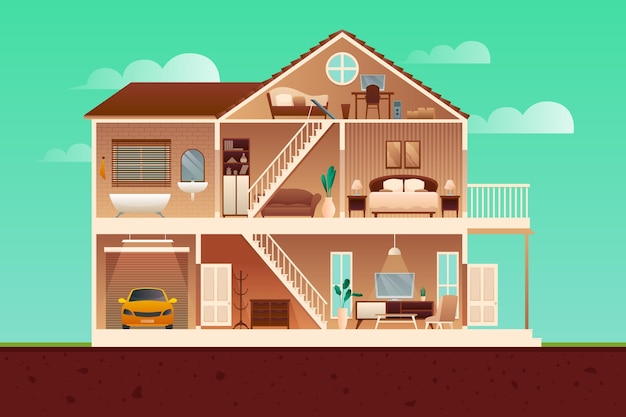 Free vector house in cross-section concept