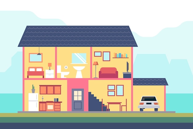 House in Cross-Section Vector Templates