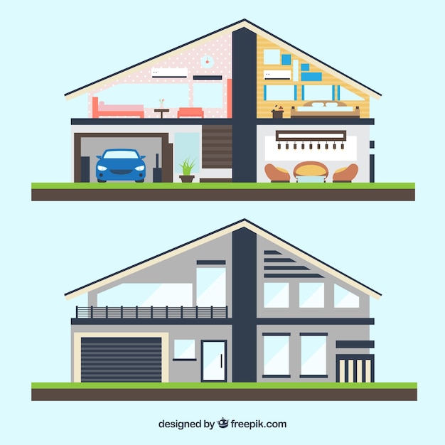 Free vector house cut view collection