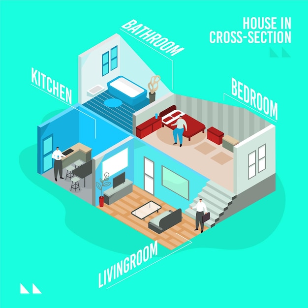 Free vector house design in cross-section