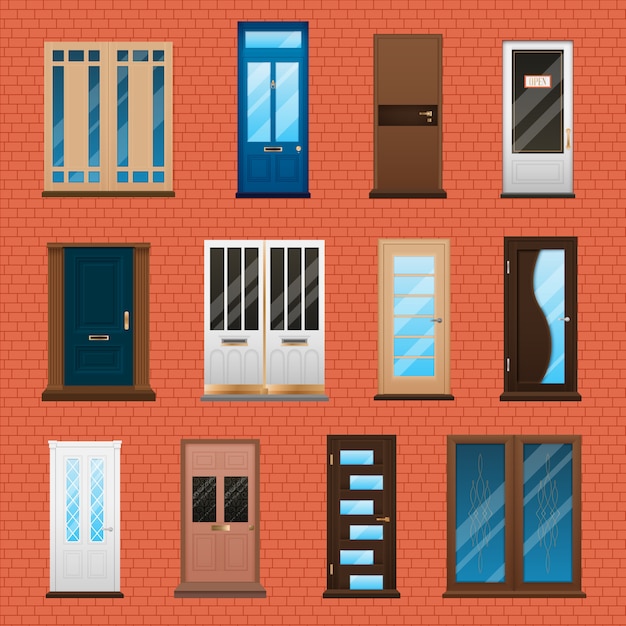 Free vector house doors set