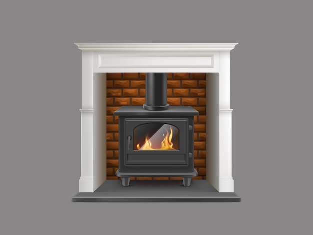 House gas-powered fireplace with white marble stone mantel