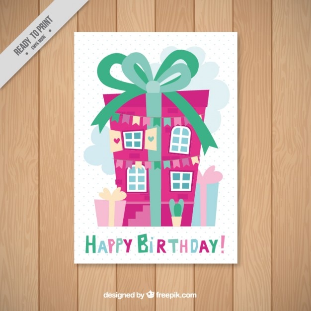 Free vector house gift shaped birthday card