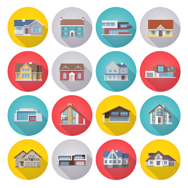 Free vector house icons flat set