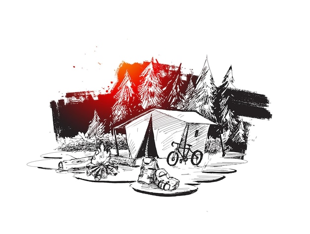 Бесплатное векторное изображение Дом в горном пейзаже картина горного путешественника