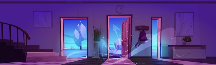 Free Vector house interior with winter landscape in doors