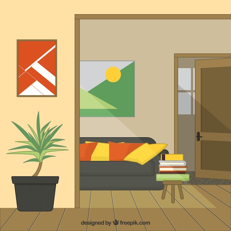 免費 Vector 房子內部有木地板