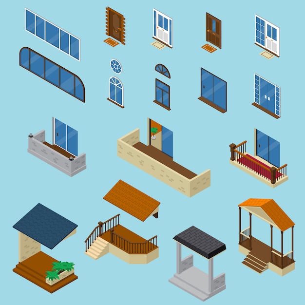 Free vector house isometric constructor set