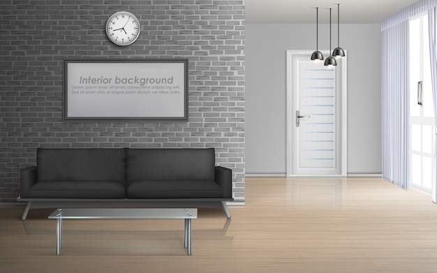 Vettore gratuito salone della casa, interno dell'appartamento in modello minimalista mockup di vettore realistico 3d di stile