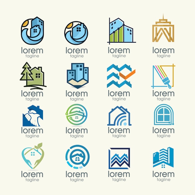 Бесплатное векторное изображение Дом логотип коллекции шаблонов