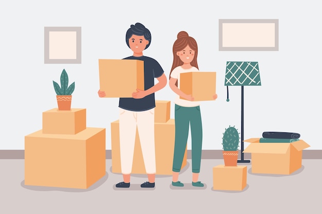 Free vector house moving concept with couple