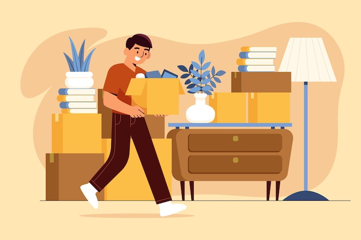 Free Vector house moving man carrying boxes