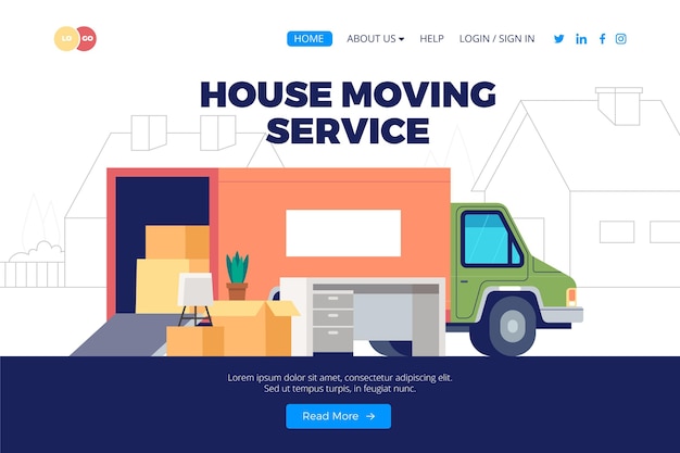 無料ベクター 引越しサービスのランディングページのデザイン
