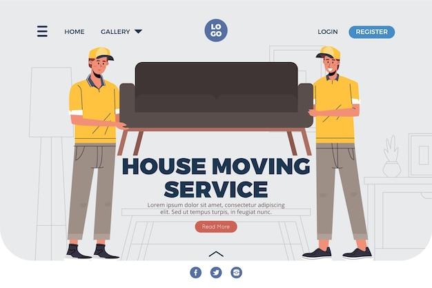 Free vector house moving services landing page with couch