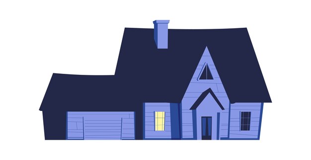 house at night, building with glowing windows in the dark, cartoon illustration