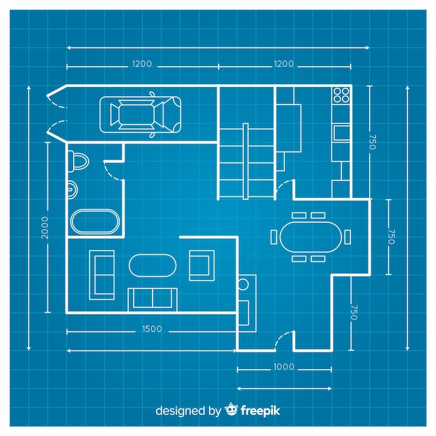 House plan construction with blueprint