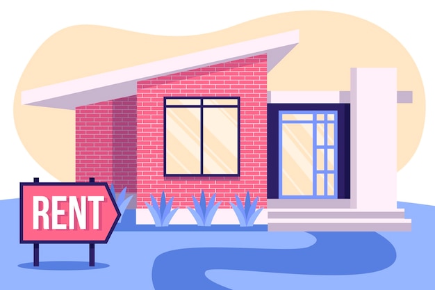 Free vector house for rent concept with placard