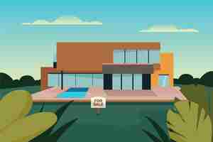 Free vector house for sale architecture with sign