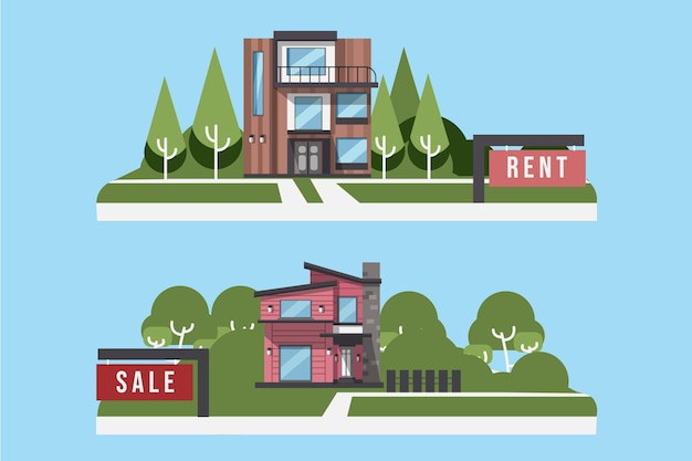 Free vector house for sale and for rent illustrations set