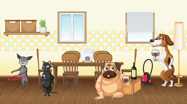 Free vector in house scene with dogs drinking wine