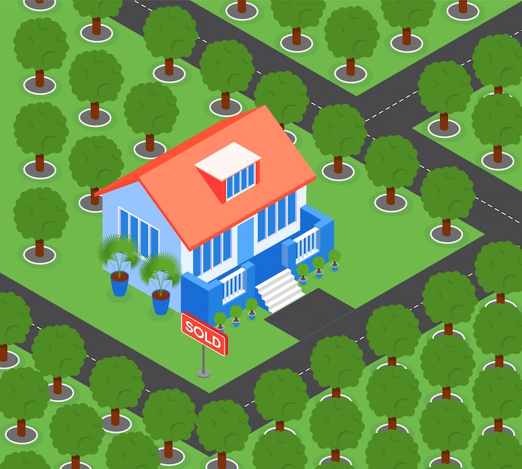 Free Vector house surrounded by trees 