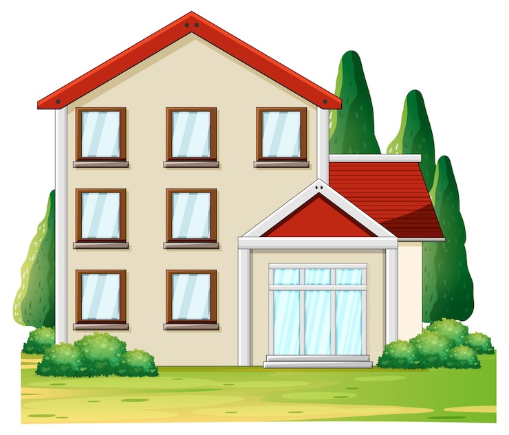 मुफ़्त वेक्टर house with big lawn