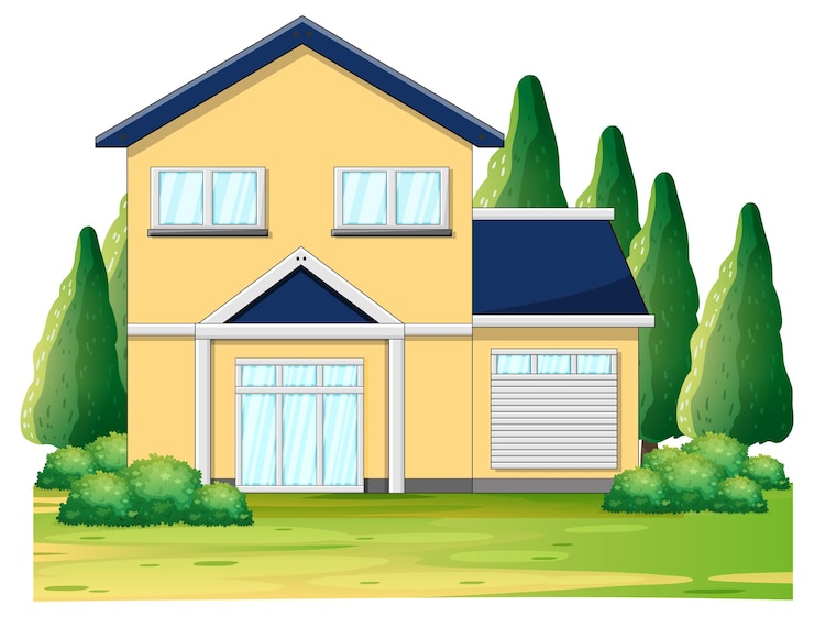 मुफ़्त वेक्टर house with big lawn