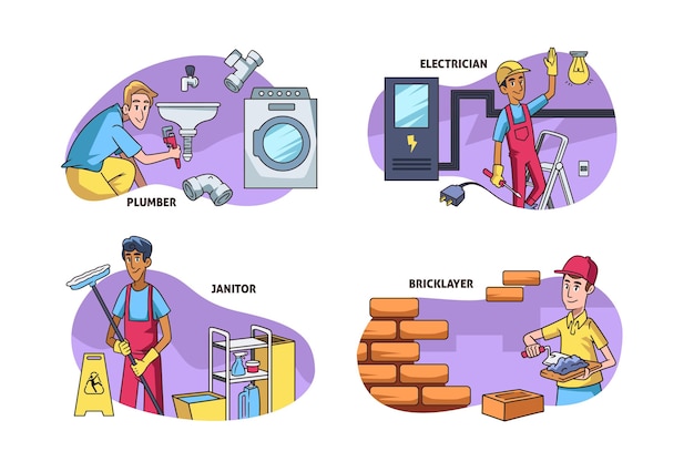 Бесплатное векторное изображение Набор профессий по дому и ремонту
