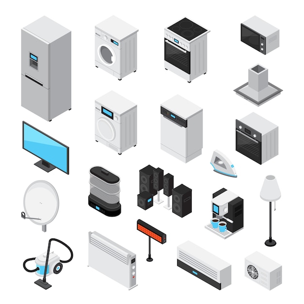 Free vector household appliances isometric set