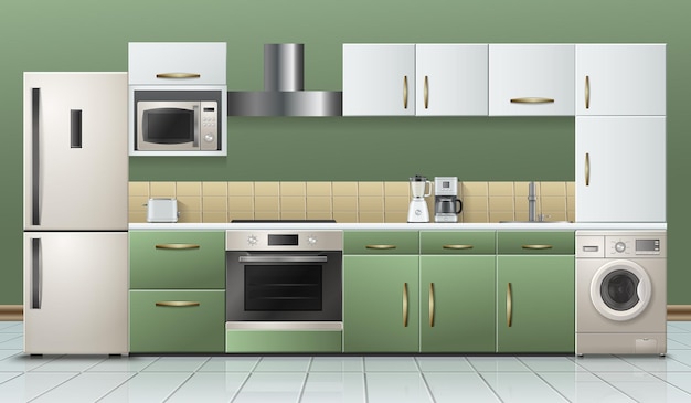 Free vector household appliances realistic kitchen