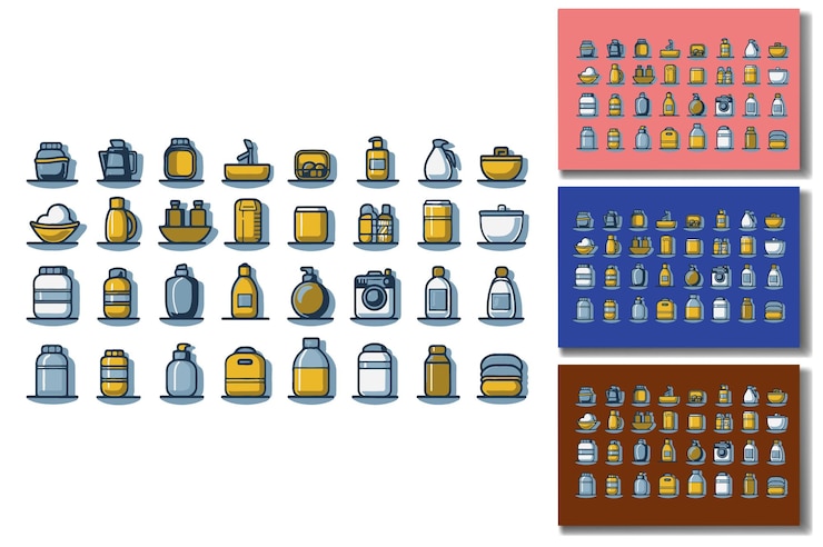 Free Vector household cleaning supplies icons set