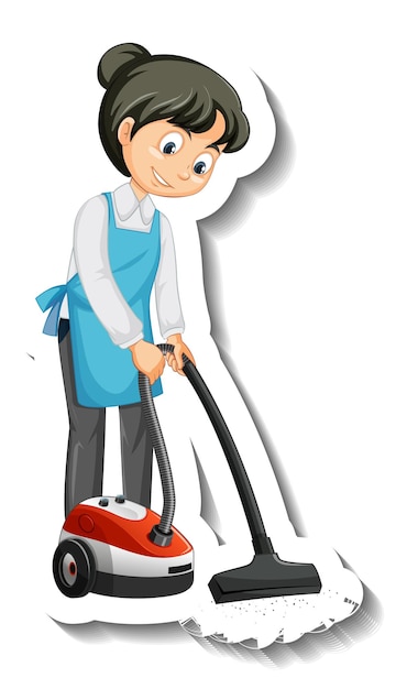 A housekeeper girl using vacuum cleaner sticker