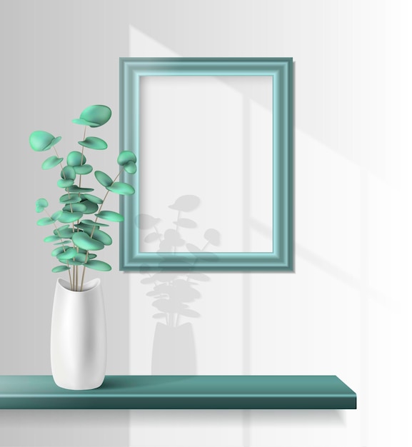 Фон комнатных растений с реалистичной векторной иллюстрацией зеленого интерьера дома