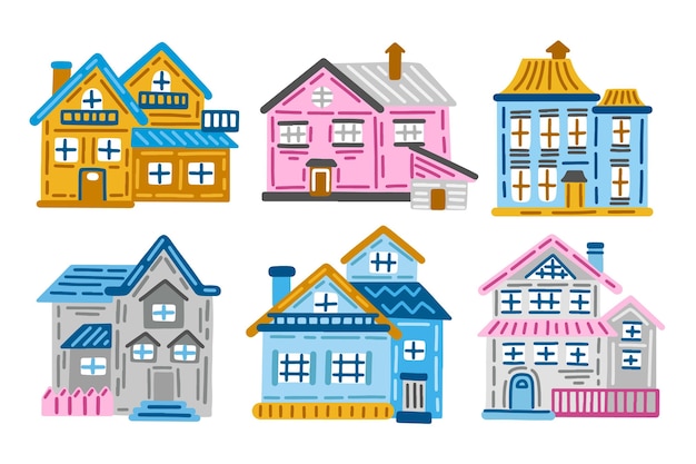 Набор домов плоский дизайн иллюстрации