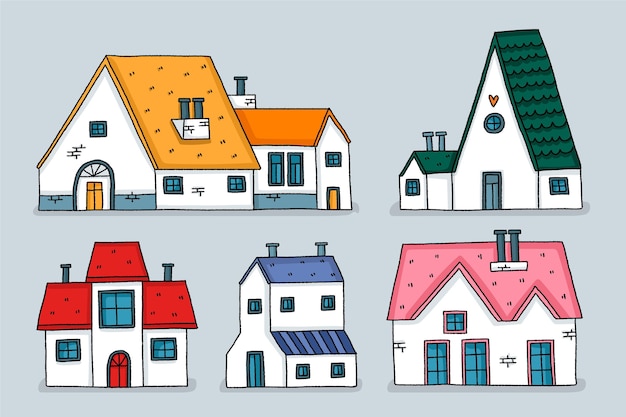 Free vector houses flat design illustrations pack