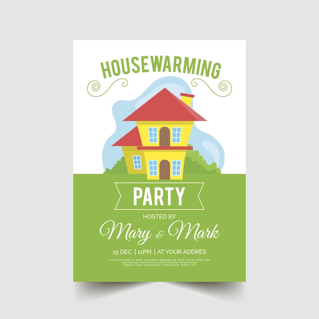 Housewarming party invitation template with illustrated house