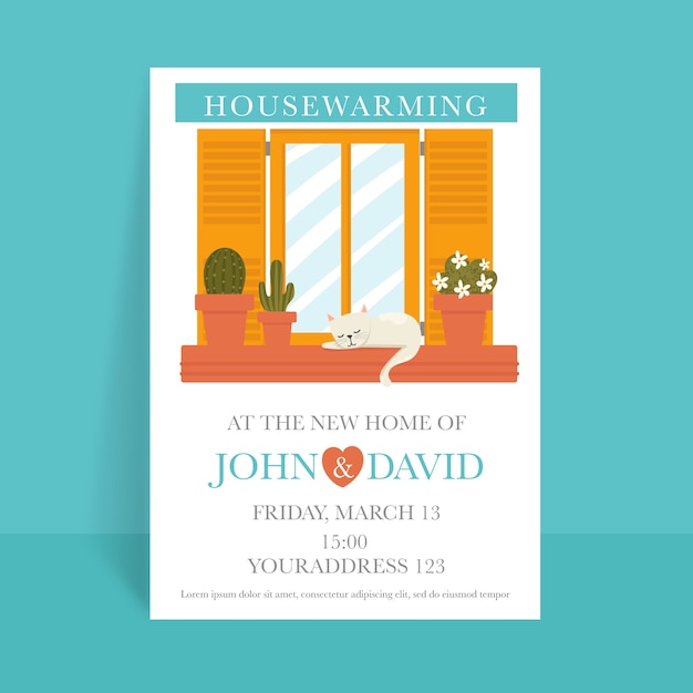 Housewarming party invitation template with window