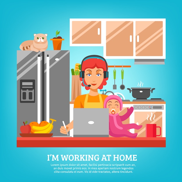 Free vector housewife design concept at kitchen interior