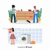 Free vector housework characters collection illustration