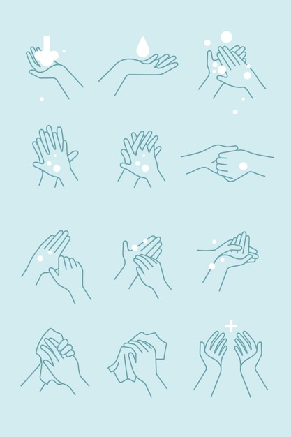 Free vector how to wash your hands icon set