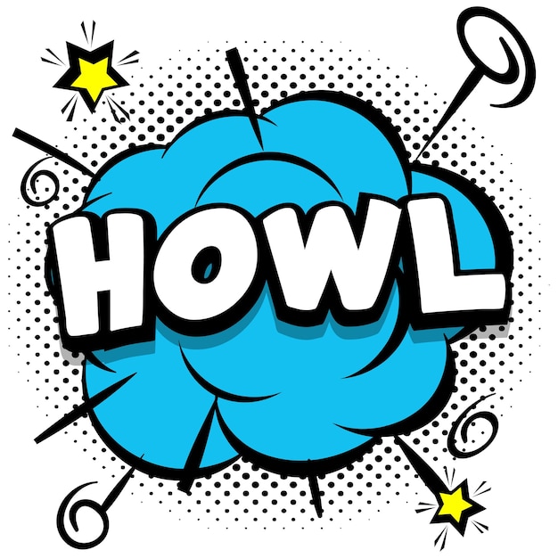 Howl comic modello luminoso con fumetti su cornici colorate